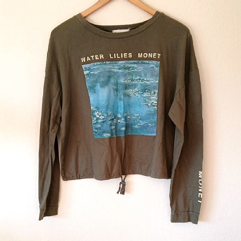French Pastry Water Lillies Monet Graphic Green Long Sleeve